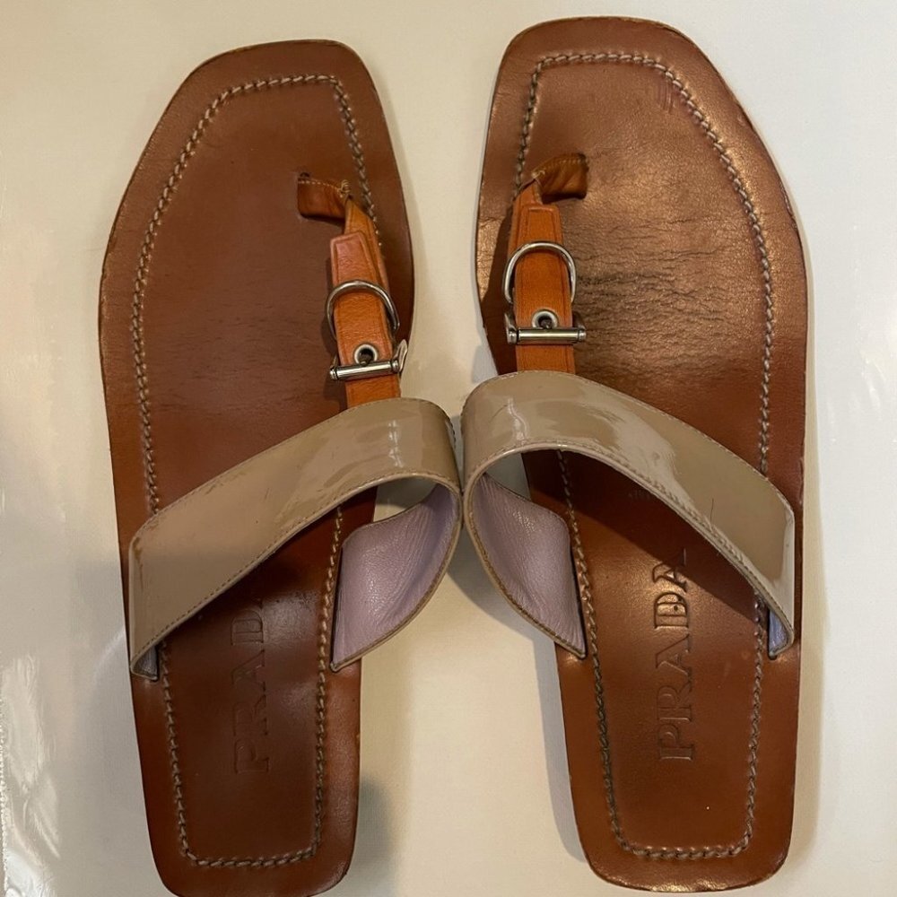 Prada Tan Leather Sandals Size 9 - Picture 3 of 5